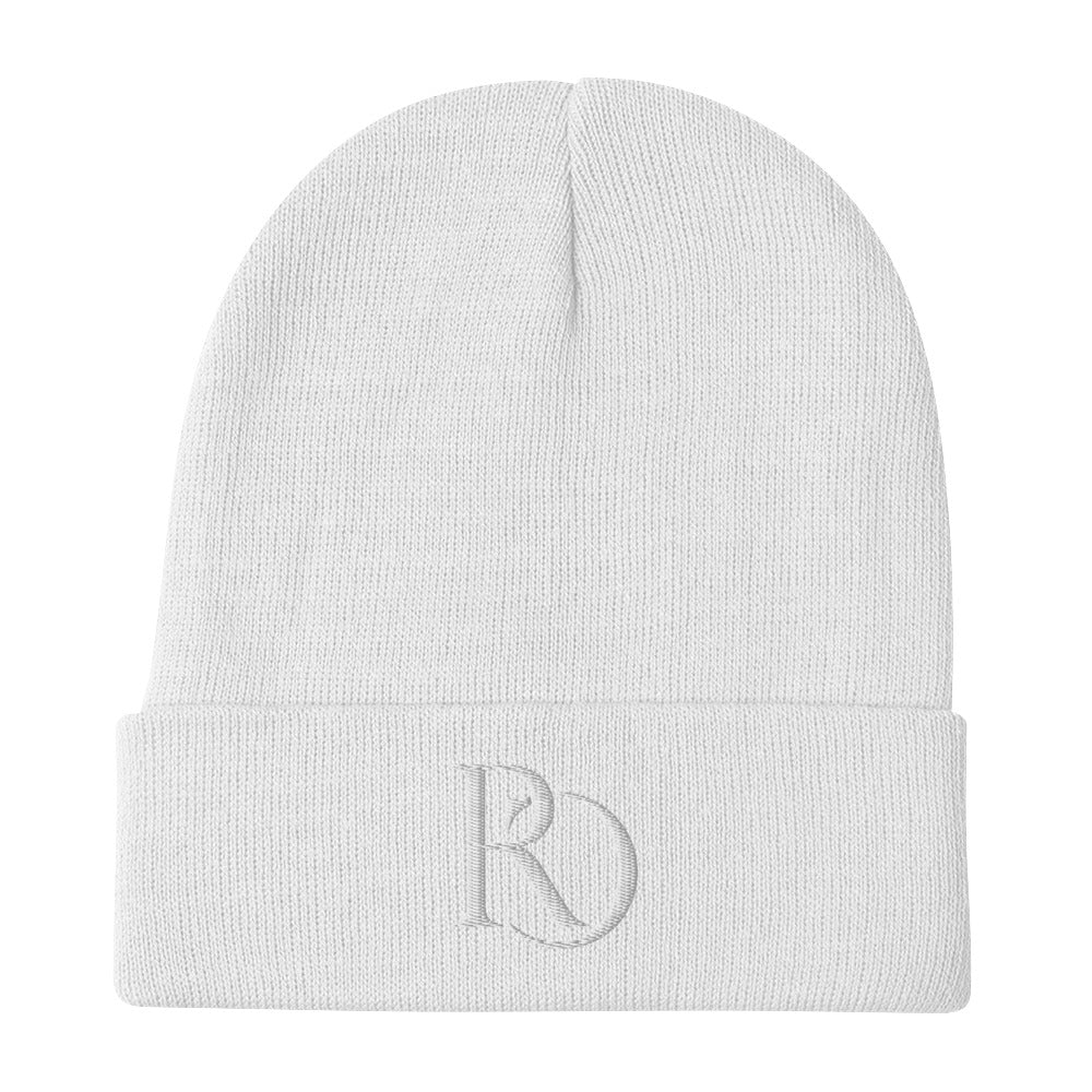 White on White Embroidered Beanie